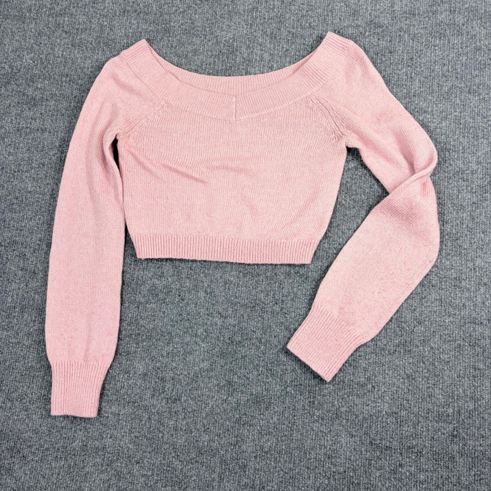 LA Hearts Womens Pink Off The Shoulder Cropped Knit Sweater S preppy‎ clean girl